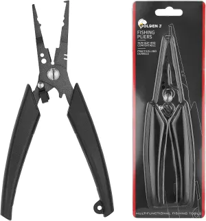 GOLDEN J Teflon Fishing Pliers, Multi-Function Hook Remover-Long Nose Pliers, PE/Braided Line Cutter, Saltwater Resistant Fishing Gear, for Deep-Sea, Ice & Surf Fishing - Ideal for Anglers