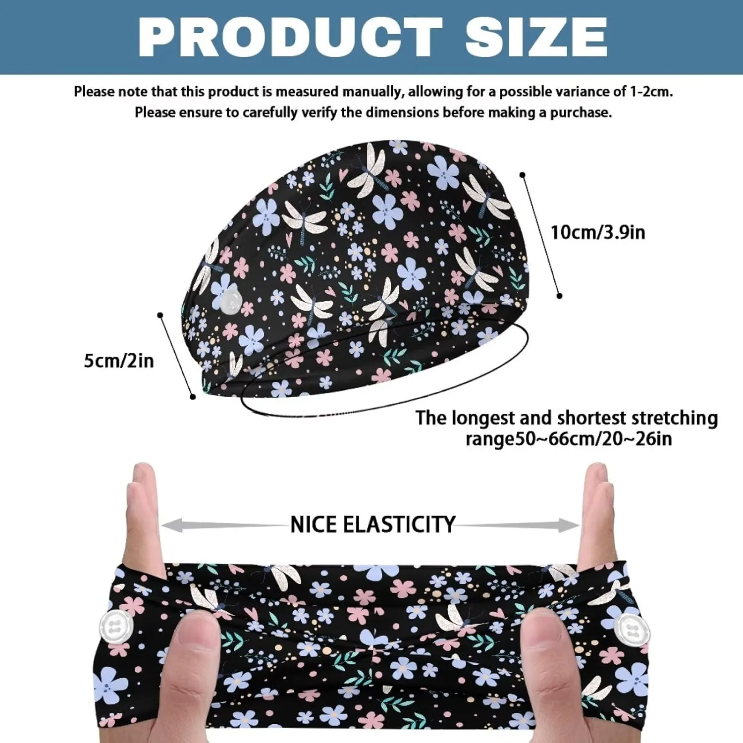Gomyblomy Flowers Butterfly Wide Headband for Women Teen Girls Cute Nurse Headband with Buttons for Nurses Doctors Soft Elastic Turban Yoga Workout Head Wraps Hair Accessories