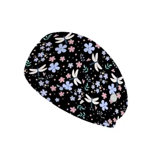 Gomyblomy Flowers Butterfly Wide Headband for Women Teen Girls Cute Nurse Headband with Buttons for Nurses Doctors Soft Elastic Turban Yoga Workout Head Wraps Hair Accessories