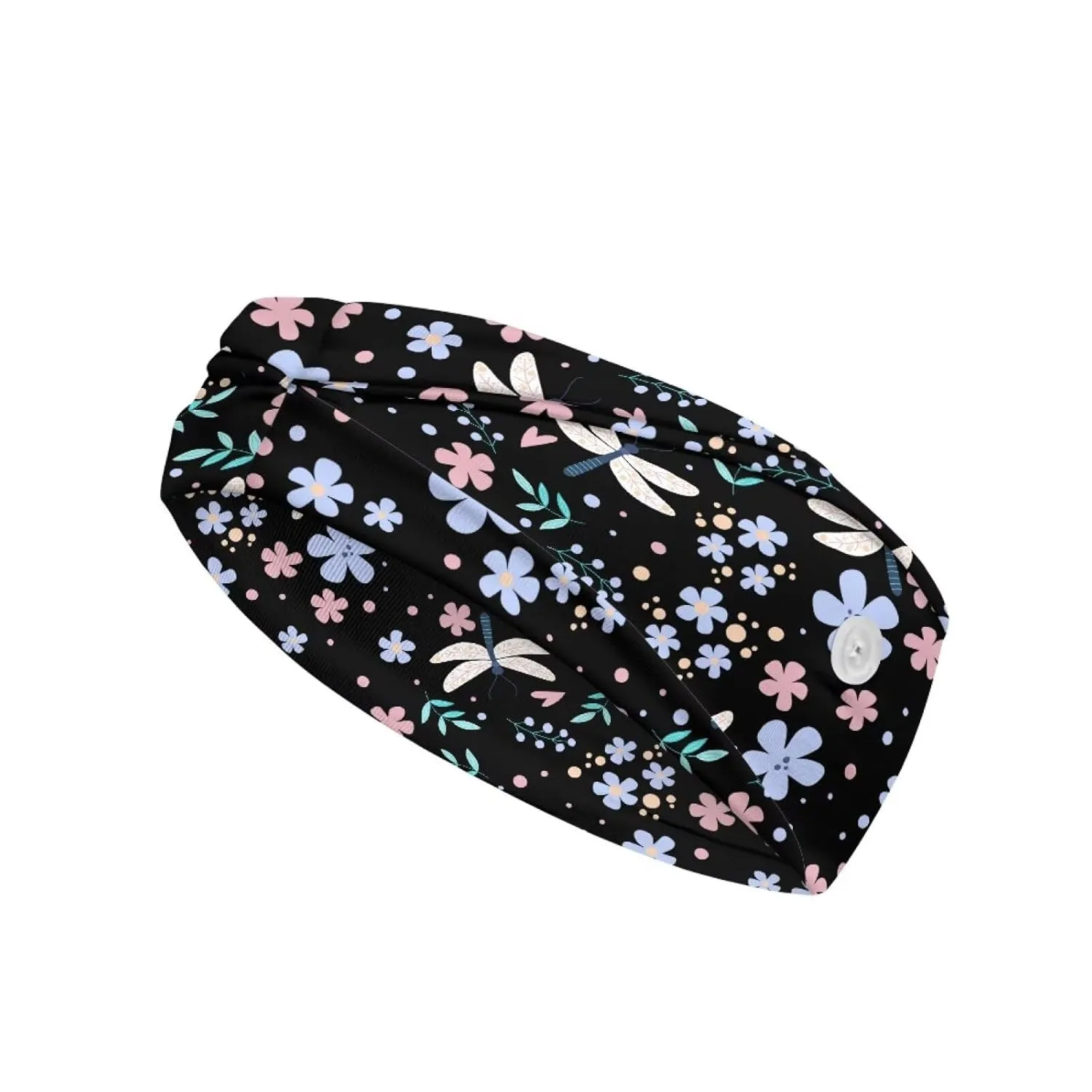 Gomyblomy Flowers Butterfly Wide Headband for Women Teen Girls Cute Nurse Headband with Buttons for Nurses Doctors Soft Elastic Turban Yoga Workout Head Wraps Hair Accessories
