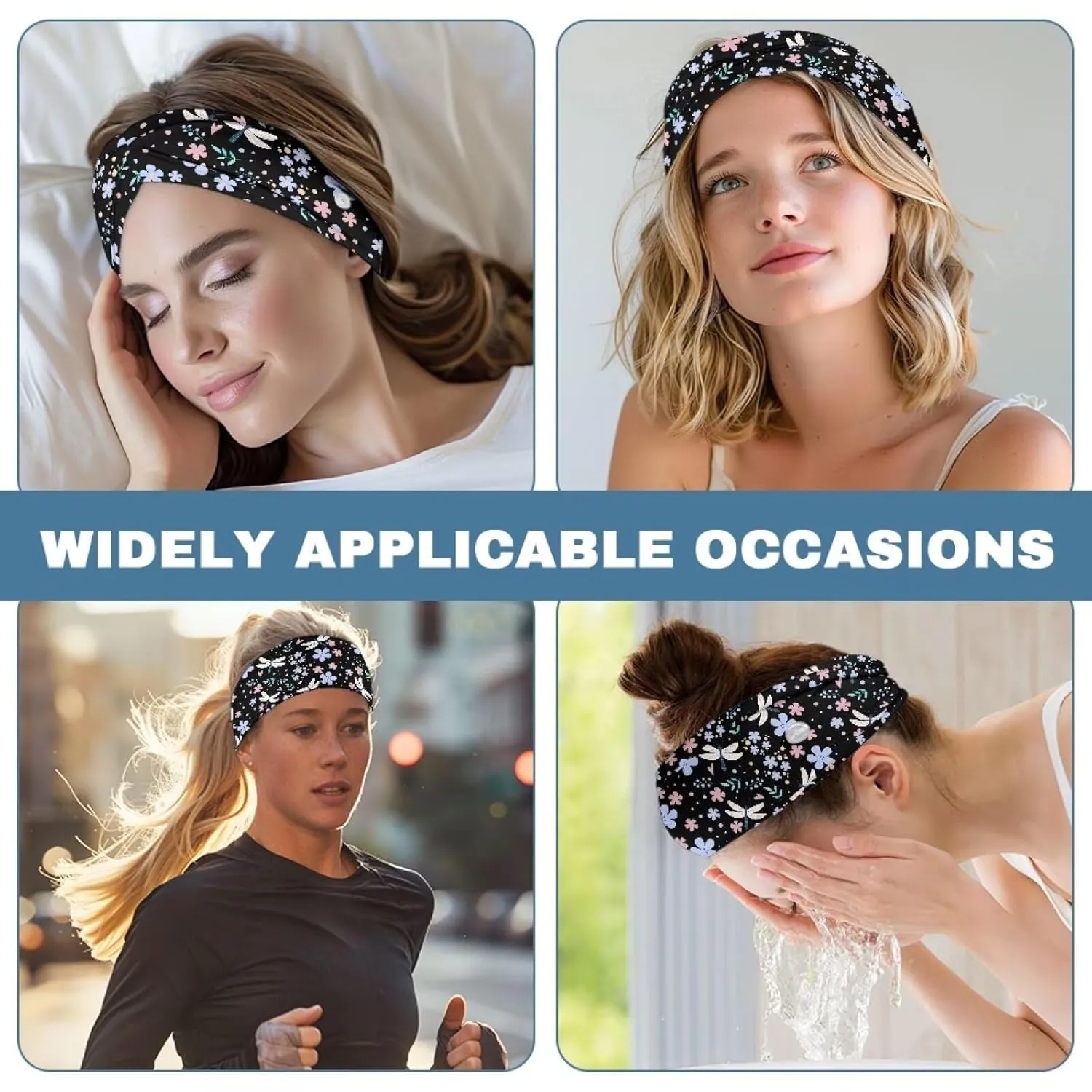 Gomyblomy Flowers Butterfly Wide Headband for Women Teen Girls Cute Nurse Headband with Buttons for Nurses Doctors Soft Elastic Turban Yoga Workout Head Wraps Hair Accessories