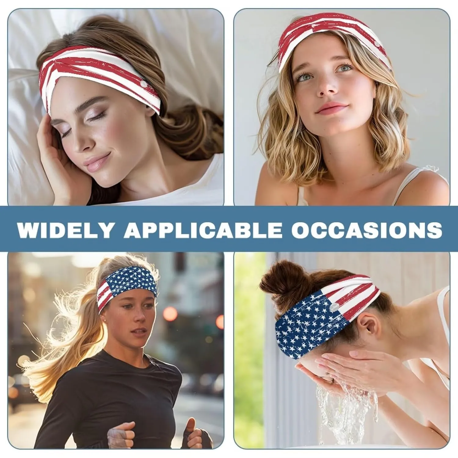 Gomyblomy USA Flag Headbands for Women Girls American Patriotic Independence Day 4th of July Headband Red White and Blue Hair Bands Elastic Sweatband Hair Accessories