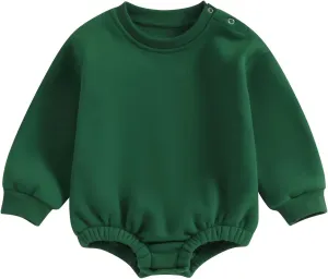 Gueuusu Newborn Warm Sweatshirt Romper Baby Boy Girl Solid Crewneck Long Sleeve Fleece Sweater Bodysuit Thick Winter Clothes