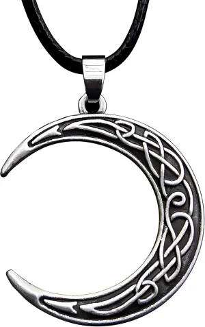 HAQUIL Crescent Moon Necklace, Crescent Moon with Celtic Knotwork Pendant, Faux Leather Cord, Celtic Jewelry Gift