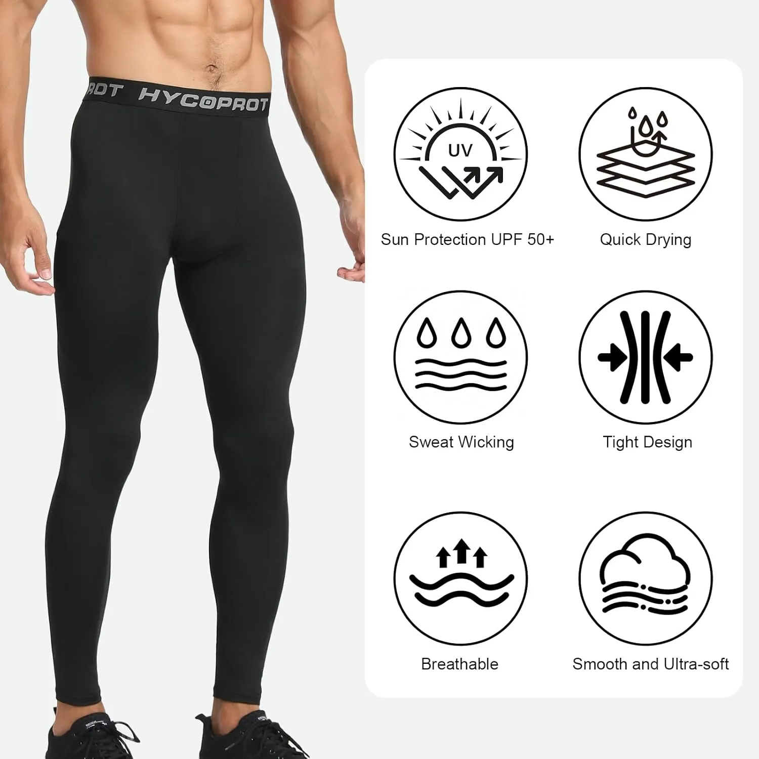 HYCOPROT Men's Compression Pants, Athletic Leggings Base Layer Cool Dry Workout Tights for Running Yoga Gym Basketball