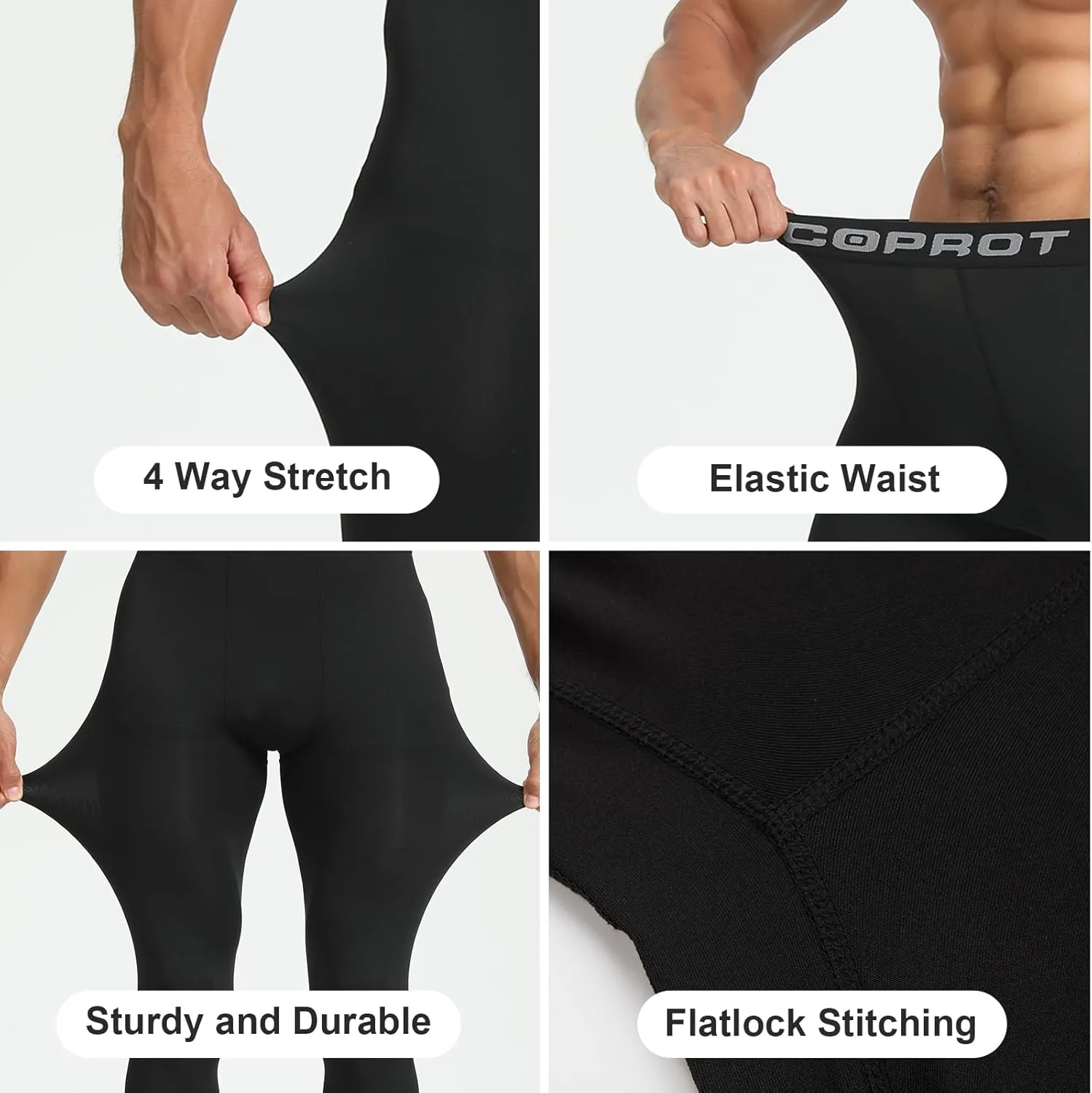 HYCOPROT Men's Compression Pants, Athletic Leggings Base Layer Cool Dry Workout Tights for Running Yoga Gym Basketball
