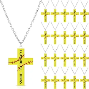 Kigeli 24 Pcs Softball Cross Sports Necklace Jewelry Softball Chain Inspirational Accessories Fans Gift for Women Team Accessories Softball Player Lovers Party Favors