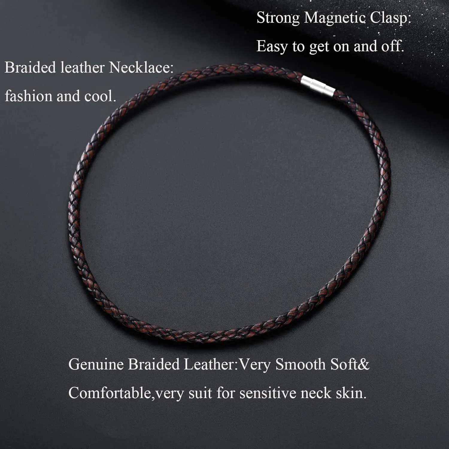 KXJ 5mm Leather Cord Rope Chain Necklace for Women Men,316L Stainless Steel Magnet Clasp Jewelry Gifts for Boys Brother Boyfriend Son Graduation Birthday Anniversary,Come Gift Box,14'' 16'' 18'' 20''21'' 22'' 24'' 26'' Made in Italy