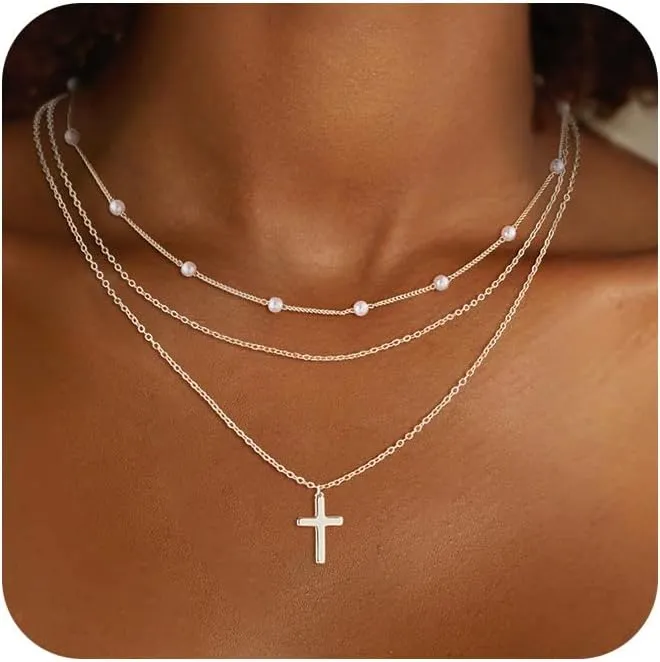 Layered Necklaces Set for Women, Dainty 14K Gold/Sterling Silver Plated Pendant Necklace Gold Chunky/Long Chain Stack Necklace Jewelry Gift for Women Trendy