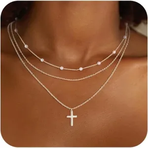 Layered Necklaces Set for Women, Dainty 14K Gold/Sterling Silver Plated Pendant Necklace Gold Chunky/Long Chain Stack Necklace Jewelry Gift for Women Trendy