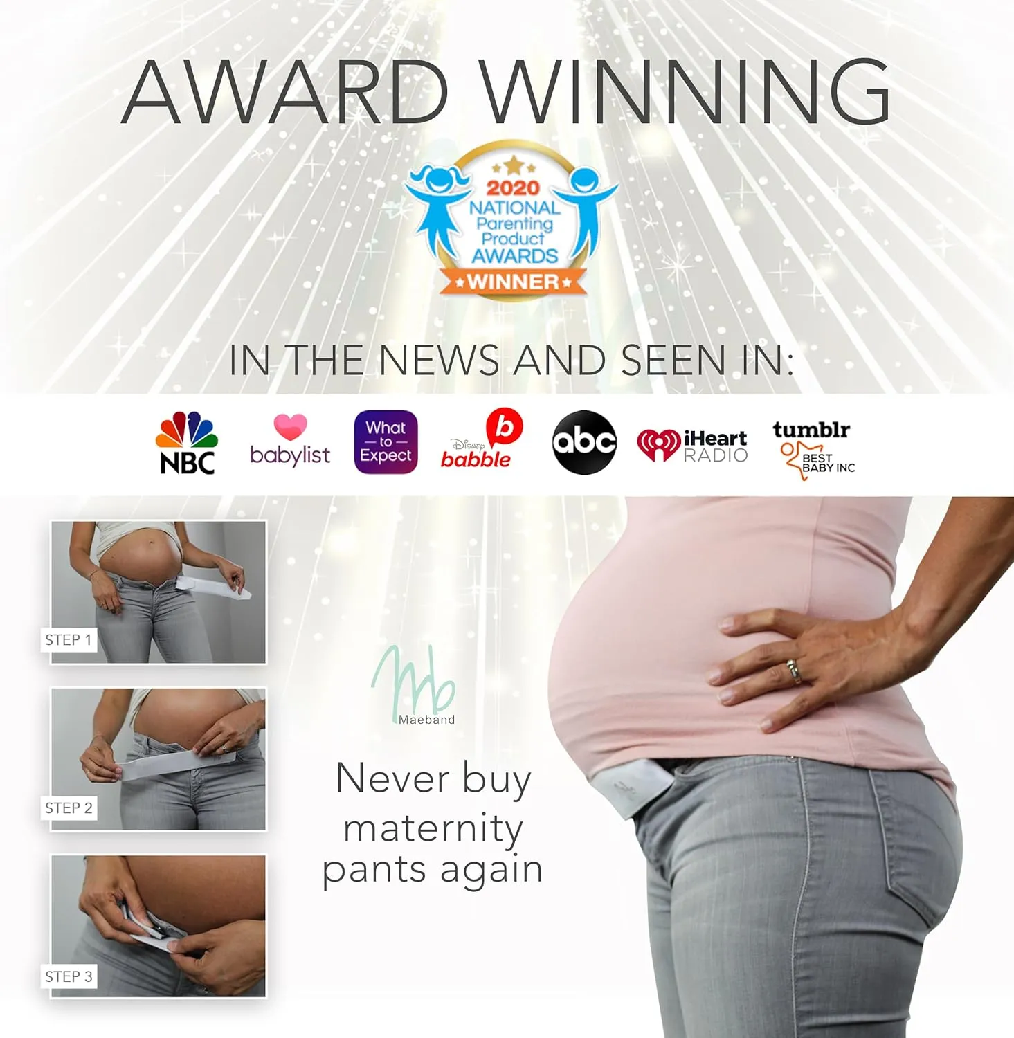 Maternity Belly Band  Instantly Extend Your Jeans, Pants & Shorts | Adjustable Waistband Extender for Pregnancy & Postpartum | Soft & Stretchy Maternity Clothes Accessory for Comfort & Support