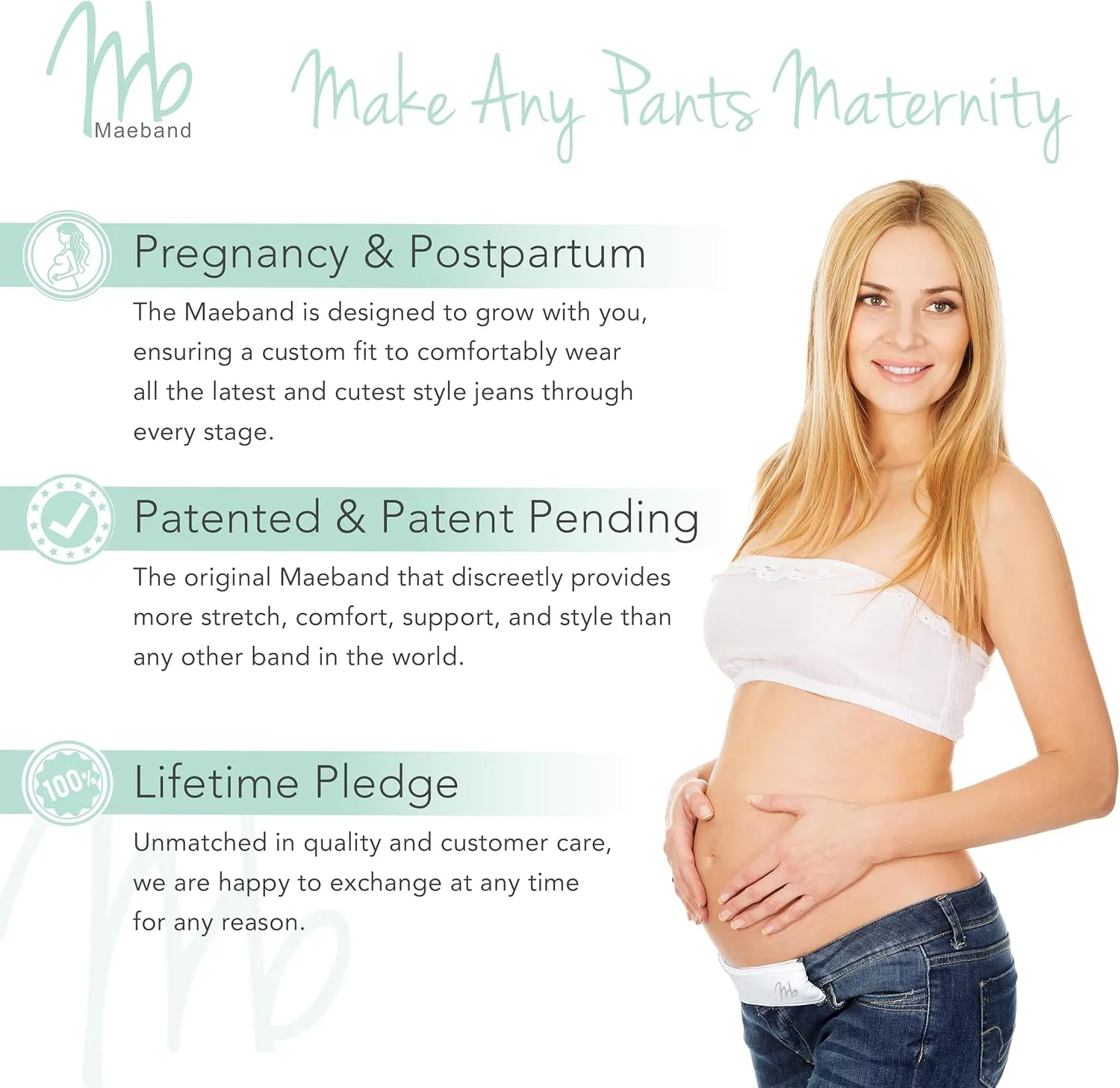 Maternity Belly Band  Instantly Extend Your Jeans, Pants & Shorts | Adjustable Waistband Extender for Pregnancy & Postpartum | Soft & Stretchy Maternity Clothes Accessory for Comfort & Support