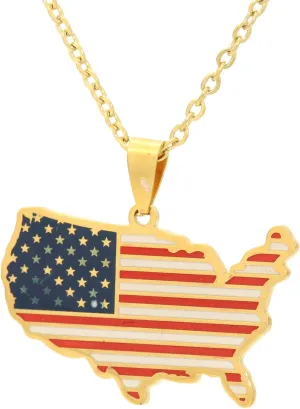 Mens and Womens US Flag Necklace Stainless Steel American Map Pendant Necklace