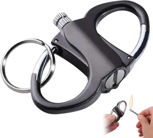 Metal Keychain Lighter, 2025 New Lighter Key Chain, Fire Starter Key Ring, Metal Match Keychains, Mini Waterproof Lighters for Camping, Hiking, Outdoor (Black)