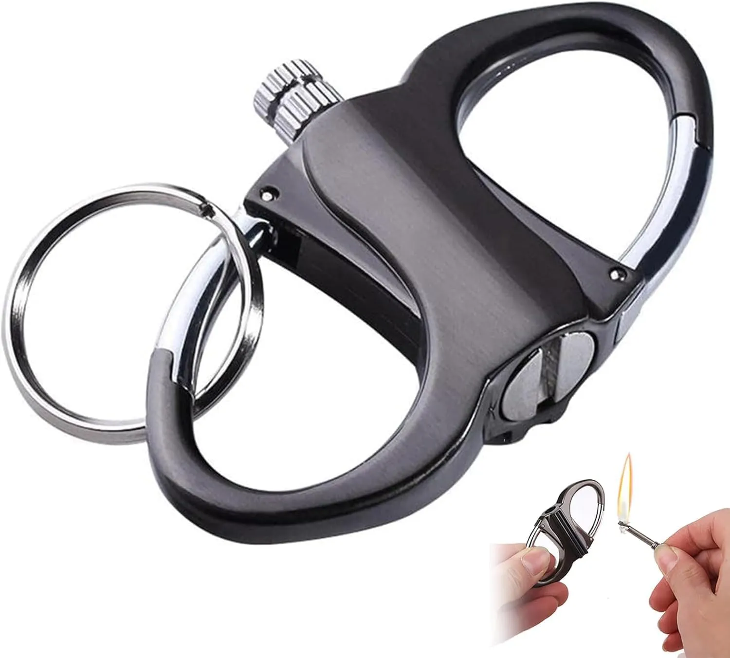 Metal Keychain Lighter, 2025 New Lighter Key Chain, Fire Starter Key Ring, Metal Match Keychains, Mini Waterproof Lighters for Camping, Hiking, Outdoor (Black)