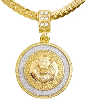 metaltree98 Fashion Iced CZ Lion Head Medallion Pendant 20" Miami Cuban Chain Necklace MCP 2048 G (20")