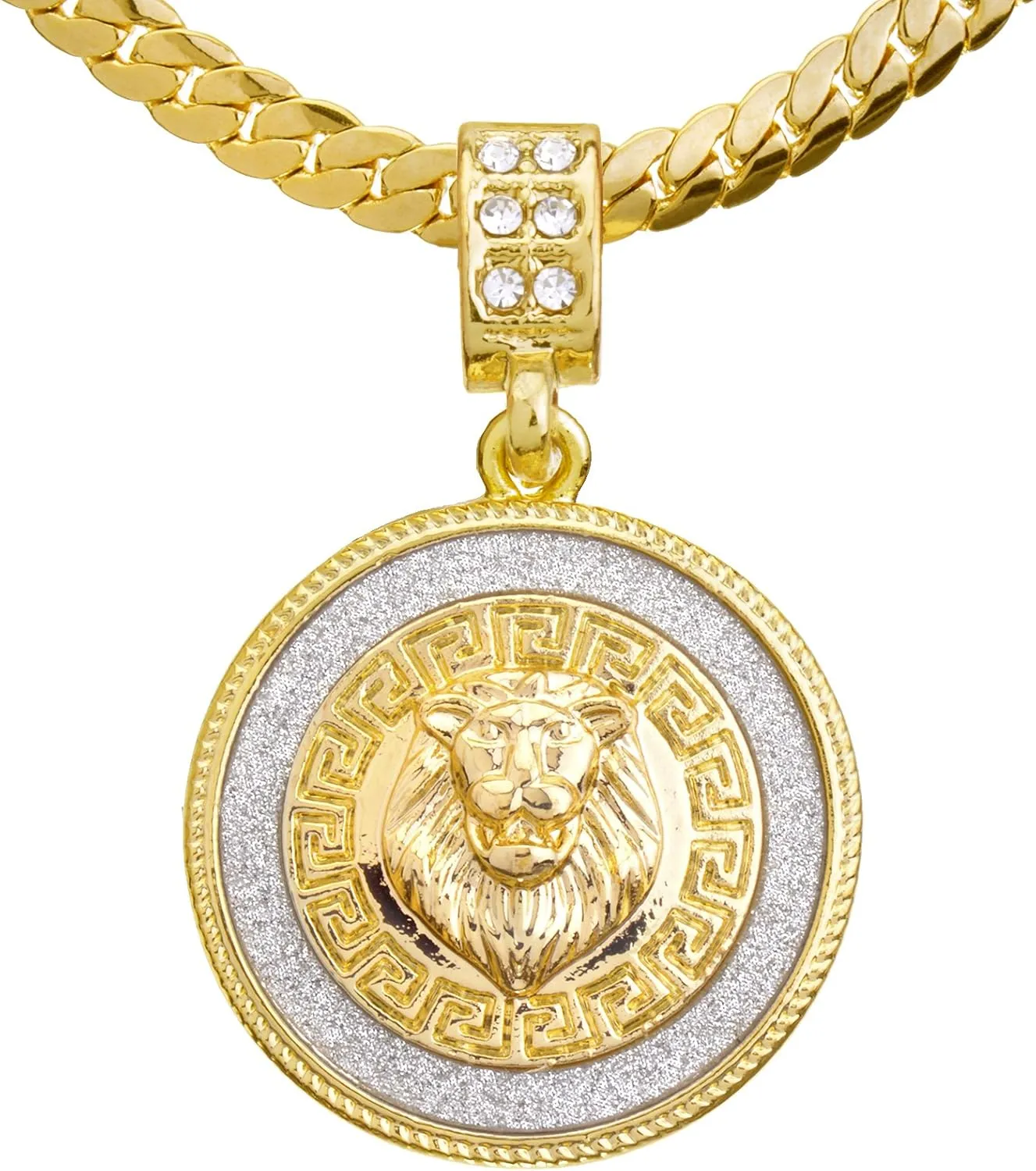 metaltree98 Fashion Iced CZ Lion Head Medallion Pendant 20" Miami Cuban Chain Necklace MCP 2048 G (20")