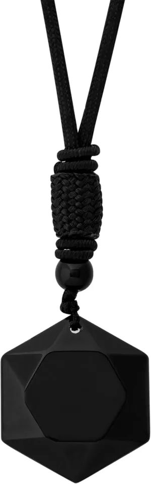 MINACHI Black Obsidian Geometric Hexagon Pendant Necklace with Braided Cord, Spiritual Protection Healing Jewelry Gift for Men and Women