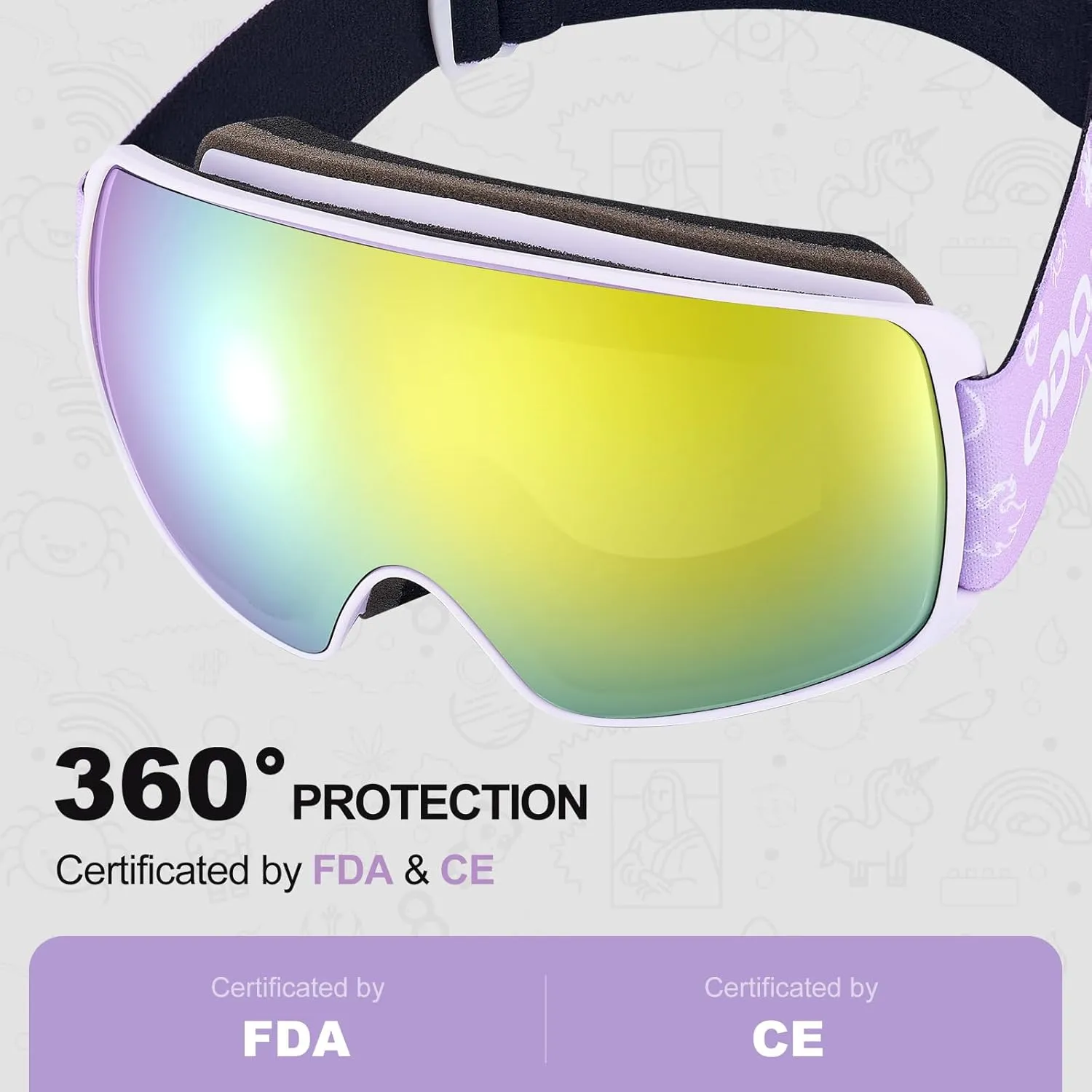 Odoland Kids Ski Goggles, Snowboard Goggles for Youth Skiing Age 8-16, Snow Goggles S2 Double Lens Anti-Fog UV400 Protection