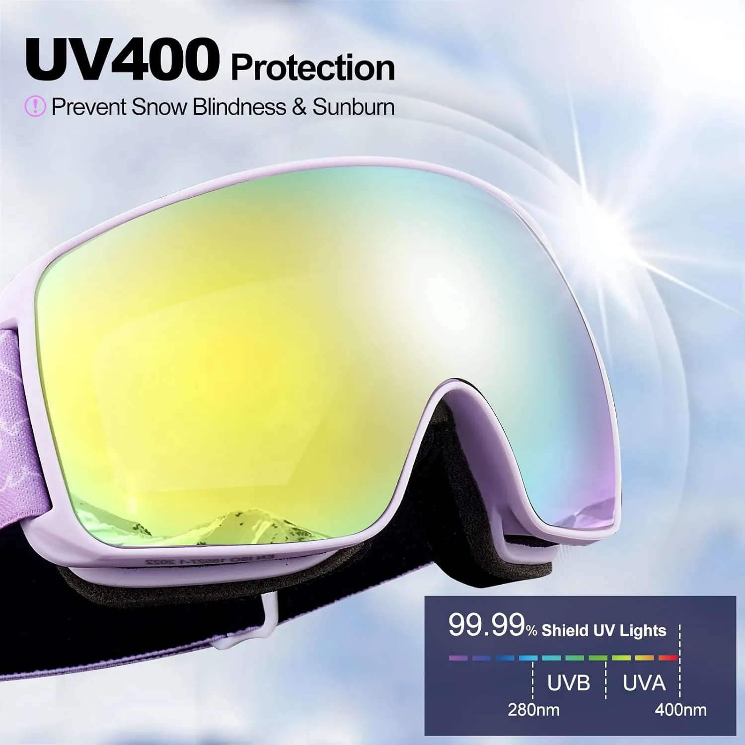 Odoland Kids Ski Goggles, Snowboard Goggles for Youth Skiing Age 8-16, Snow Goggles S2 Double Lens Anti-Fog UV400 Protection