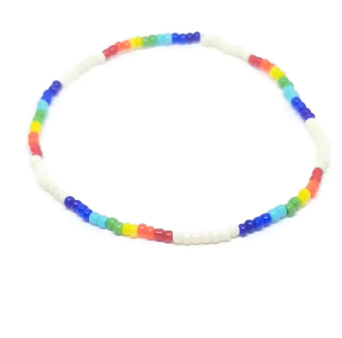 Rainbow stretch bracelet/anklet. Minimalist seed bead stretch anklet/bracelet. Cream.