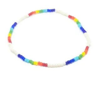 Rainbow stretch bracelet/anklet. Minimalist seed bead stretch anklet/bracelet. Cream.