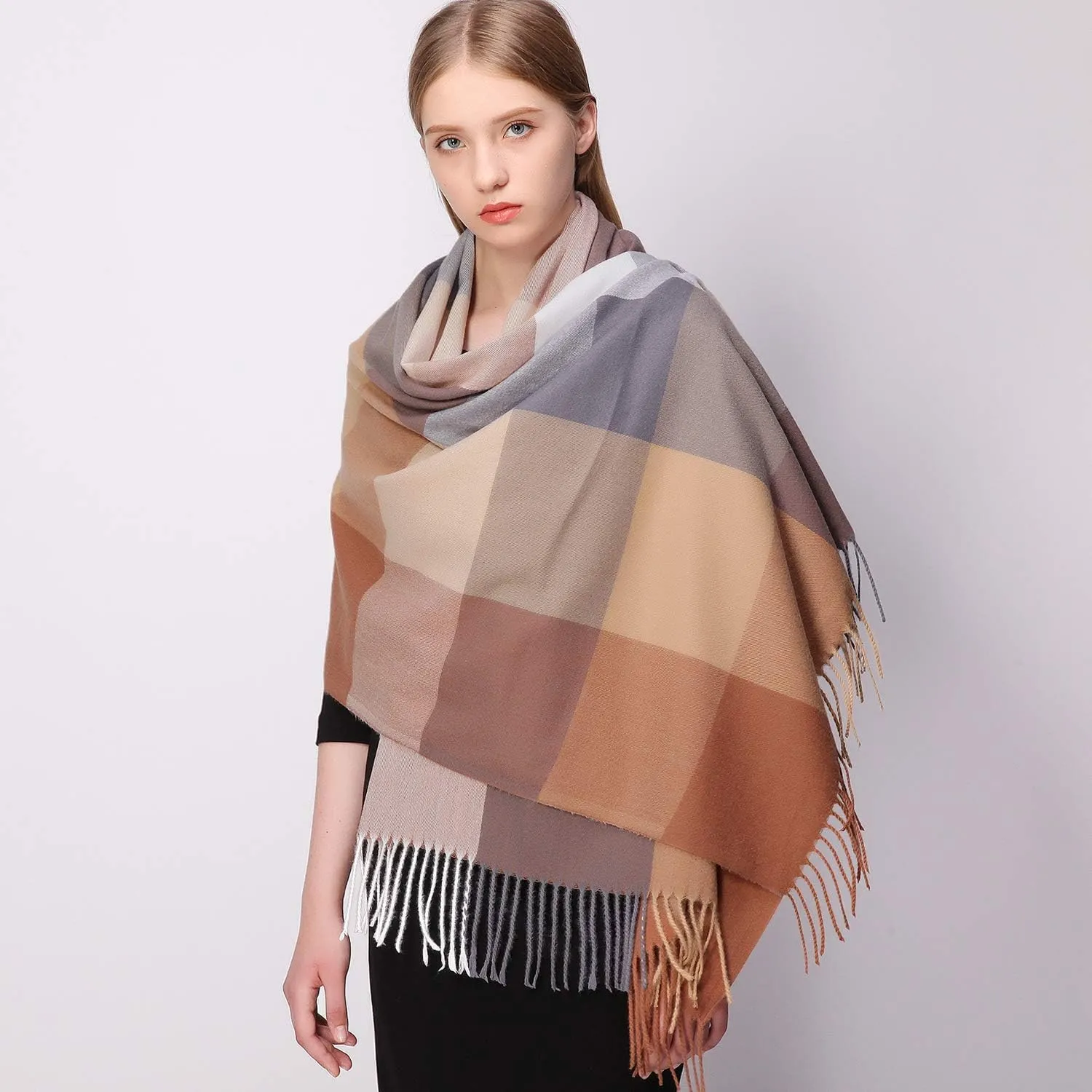 RIIQIICHY Plaid Scarfs for Women Fall Winter Scarves Pashmina Shawls and Wraps for Evening Dresses