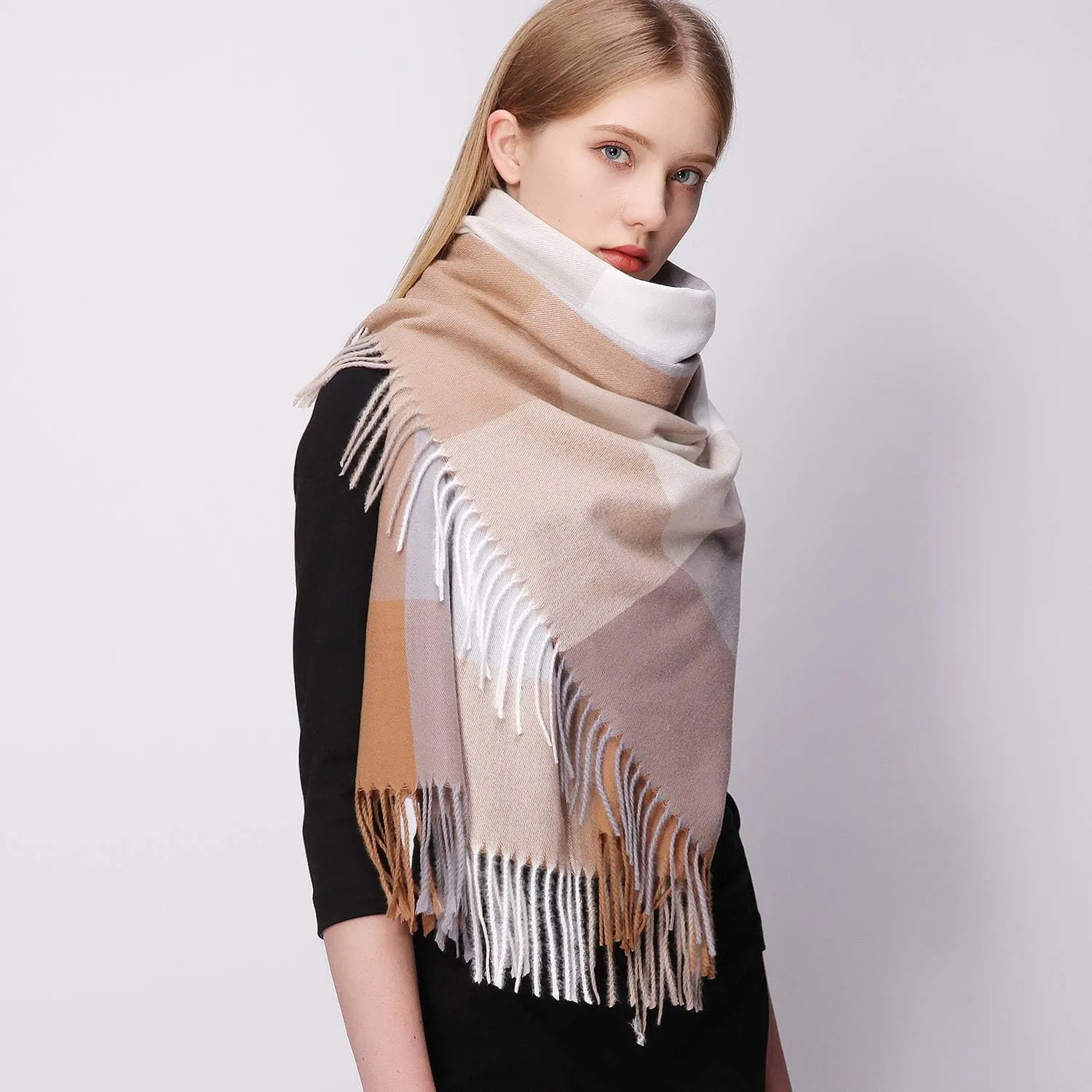 RIIQIICHY Plaid Scarfs for Women Fall Winter Scarves Pashmina Shawls and Wraps for Evening Dresses