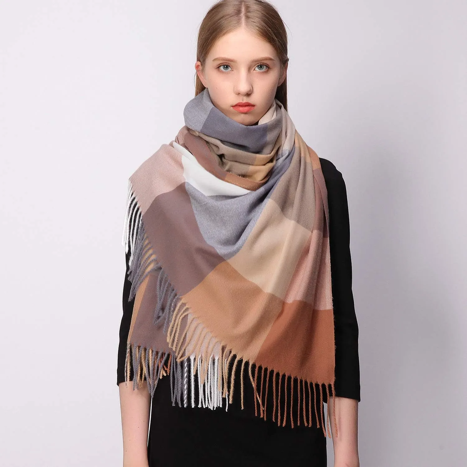 RIIQIICHY Plaid Scarfs for Women Fall Winter Scarves Pashmina Shawls and Wraps for Evening Dresses