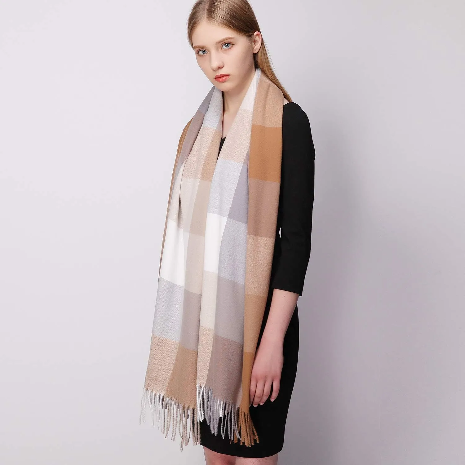 RIIQIICHY Plaid Scarfs for Women Fall Winter Scarves Pashmina Shawls and Wraps for Evening Dresses