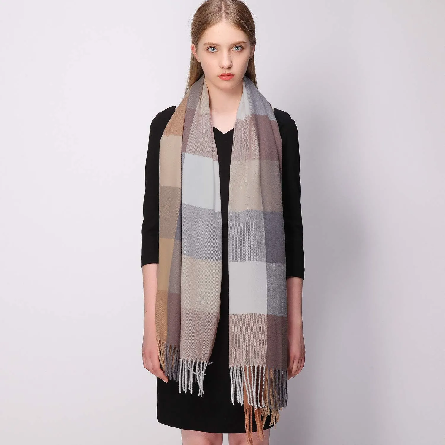 RIIQIICHY Plaid Scarfs for Women Fall Winter Scarves Pashmina Shawls and Wraps for Evening Dresses