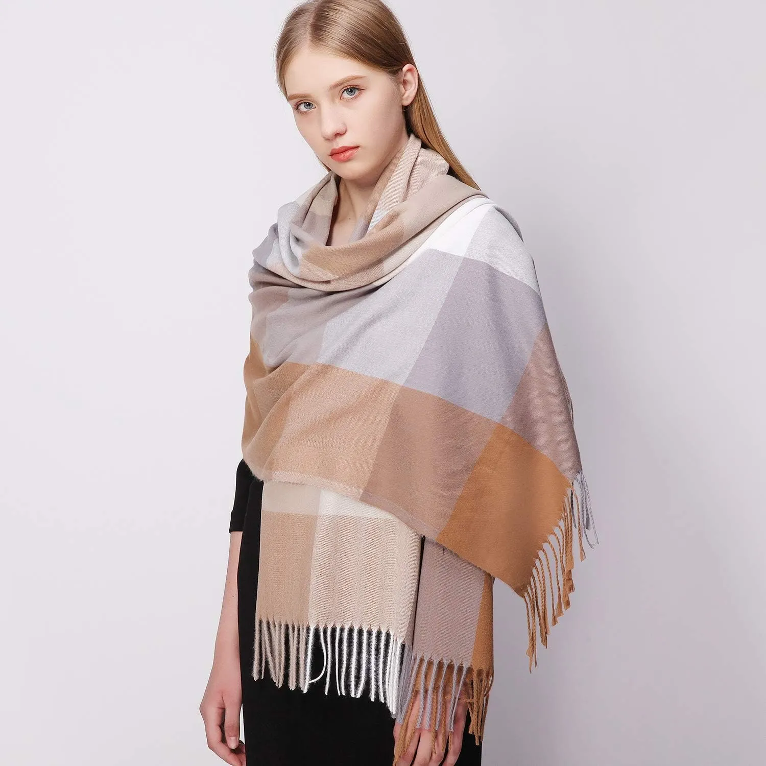 RIIQIICHY Plaid Scarfs for Women Fall Winter Scarves Pashmina Shawls and Wraps for Evening Dresses