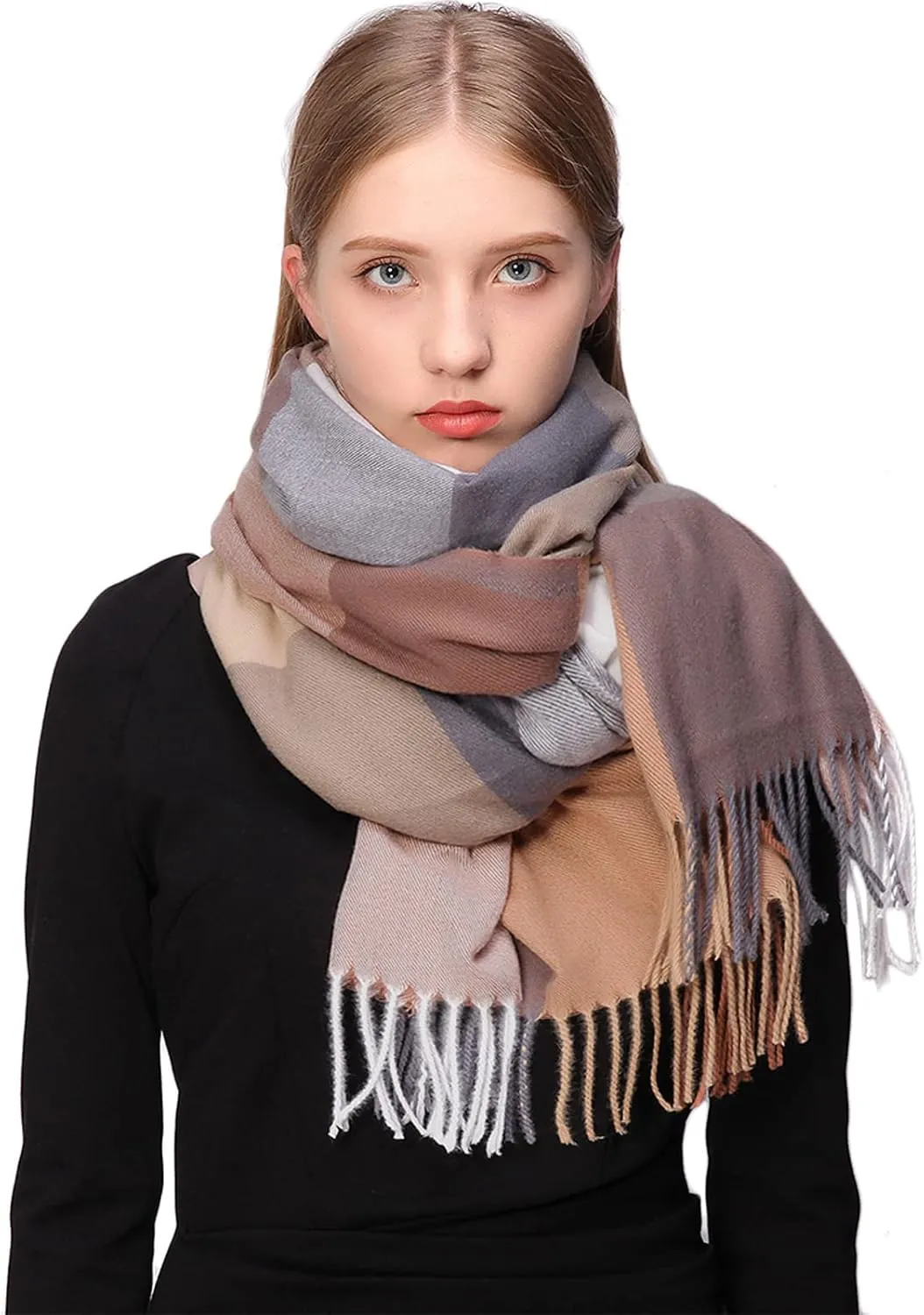RIIQIICHY Plaid Scarfs for Women Fall Winter Scarves Pashmina Shawls and Wraps for Evening Dresses