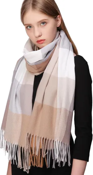 RIIQIICHY Plaid Scarfs for Women Fall Winter Scarves Pashmina Shawls and Wraps for Evening Dresses