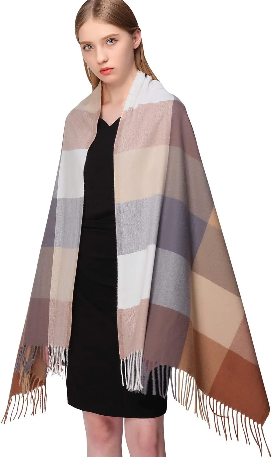 RIIQIICHY Plaid Scarfs for Women Fall Winter Scarves Pashmina Shawls and Wraps for Evening Dresses
