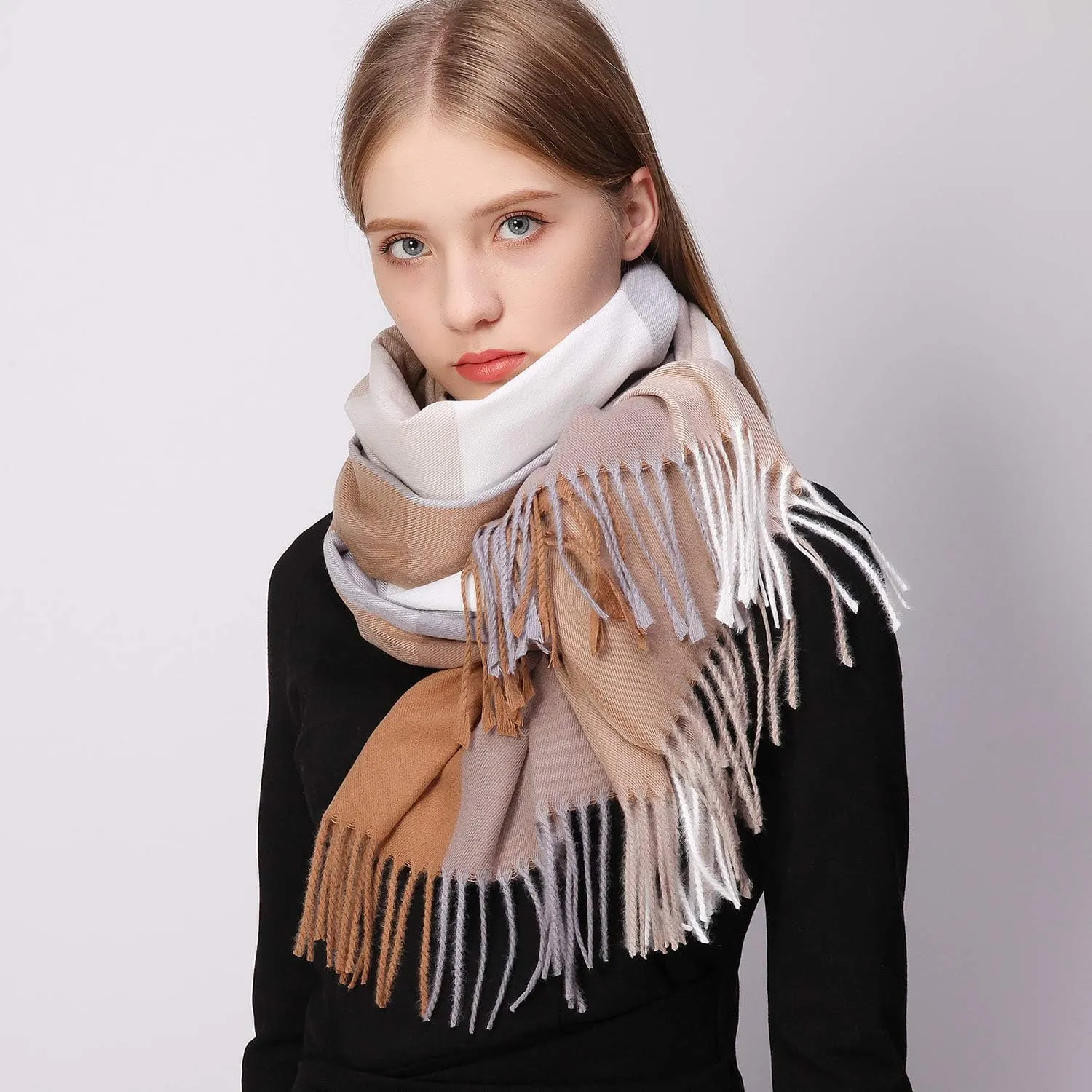 RIIQIICHY Plaid Scarfs for Women Fall Winter Scarves Pashmina Shawls and Wraps for Evening Dresses