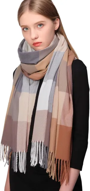RIIQIICHY Plaid Scarfs for Women Fall Winter Scarves Pashmina Shawls and Wraps for Evening Dresses