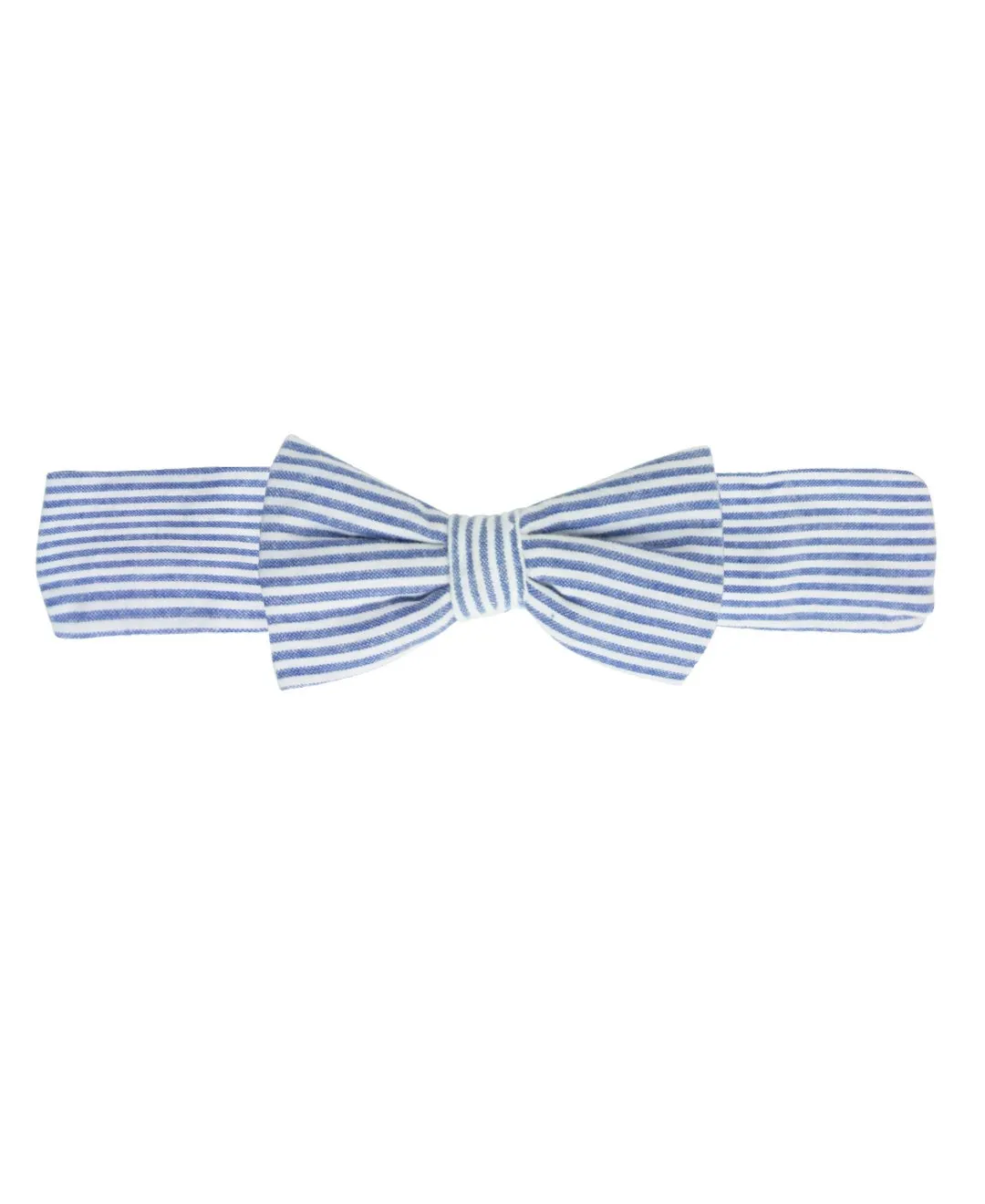 RuffleButts Baby/Toddler Girls Blue Seersucker Bow Headband - 0-24m