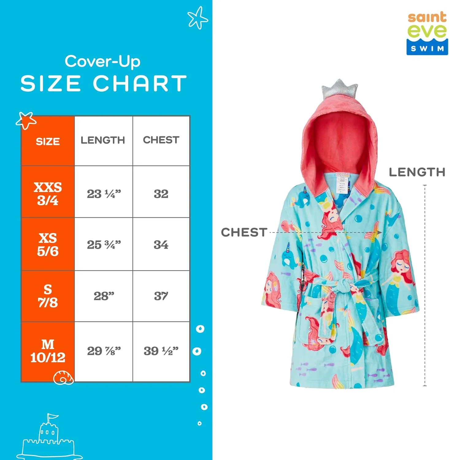 Saint Eve Kids Hooded Terry Swim and Beach Cover Up Robe for Boys and Girls