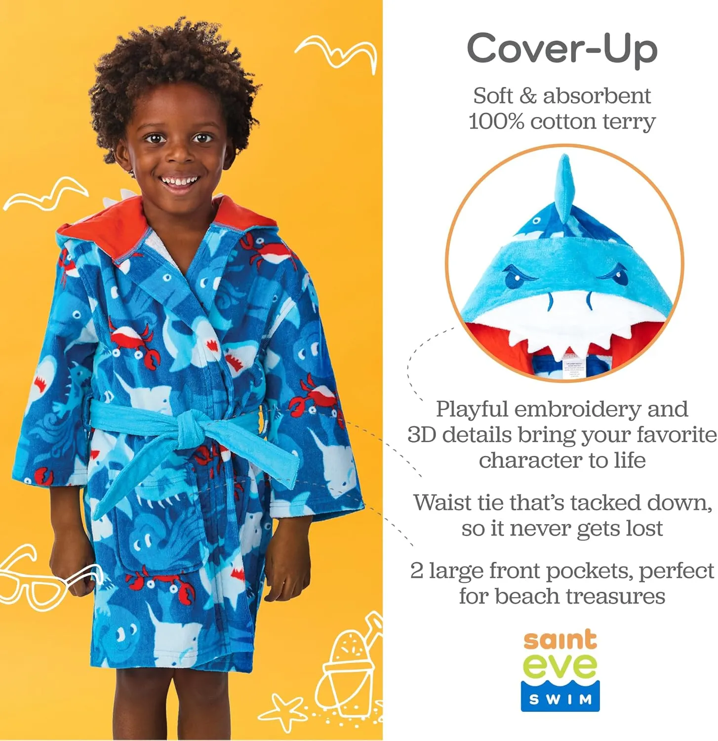 Saint Eve Kids Hooded Terry Swim and Beach Cover Up Robe for Boys and Girls