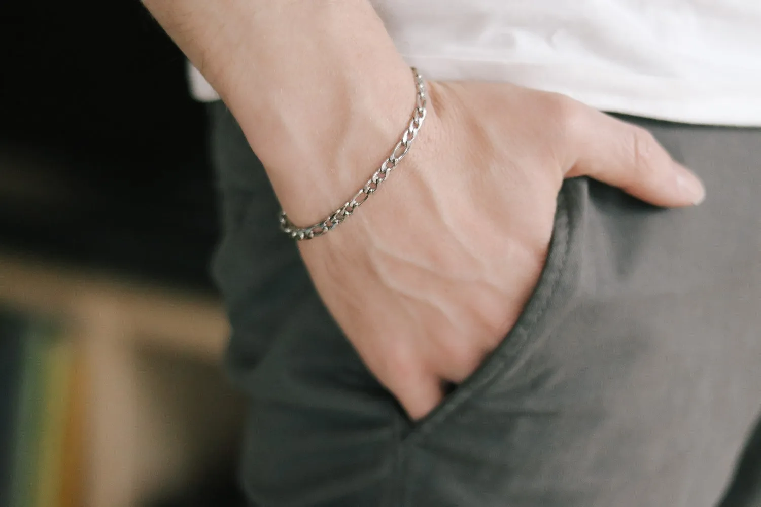 Silver links chain bracelet for men, cable Figaro gourmet chain, waterproof, gift for him, mens jewelry, minimalist jewelry, fathers day