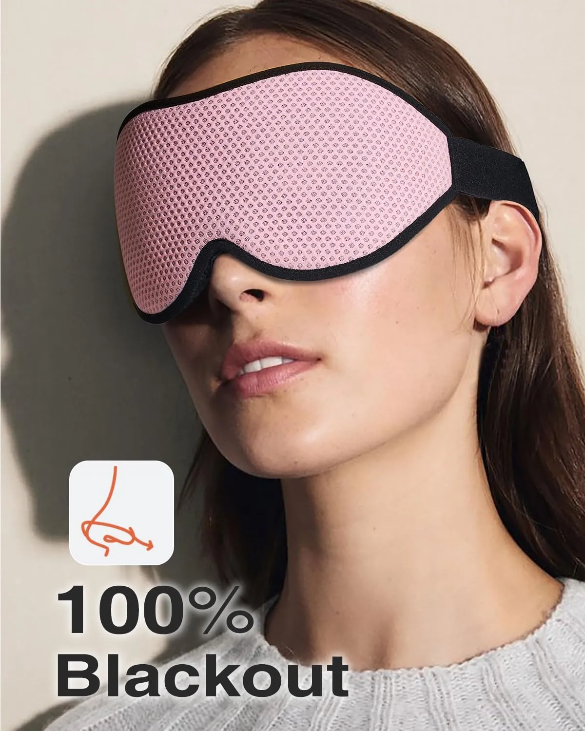 Sleep Mask for Side Sleeper, Eye Mask for Sleeping Women Men, 3D Contoured Cup No Eye Pressure 100% Light Blocking Sleeping Mask with Adjustable Strap Night Blindfold Flight, Travel, Nap, Pink