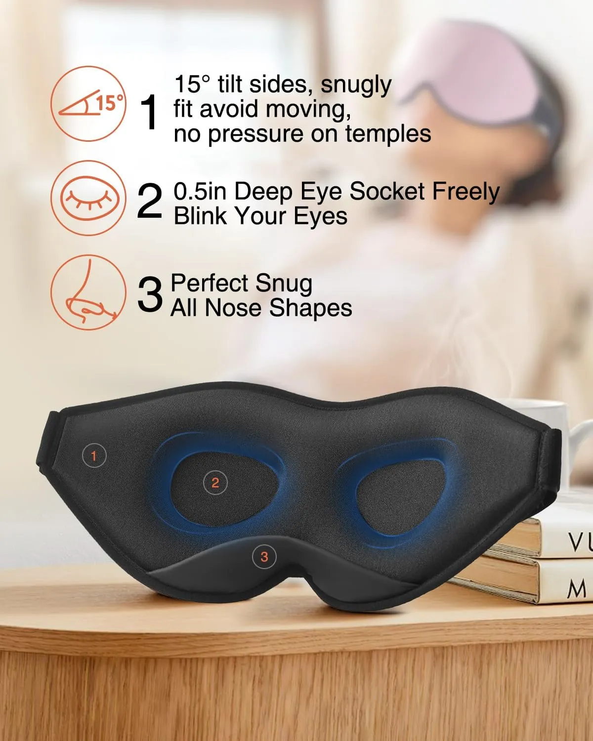 Sleep Mask for Side Sleeper, Eye Mask for Sleeping Women Men, 3D Contoured Cup No Eye Pressure 100% Light Blocking Sleeping Mask with Adjustable Strap Night Blindfold Flight, Travel, Nap, Pink