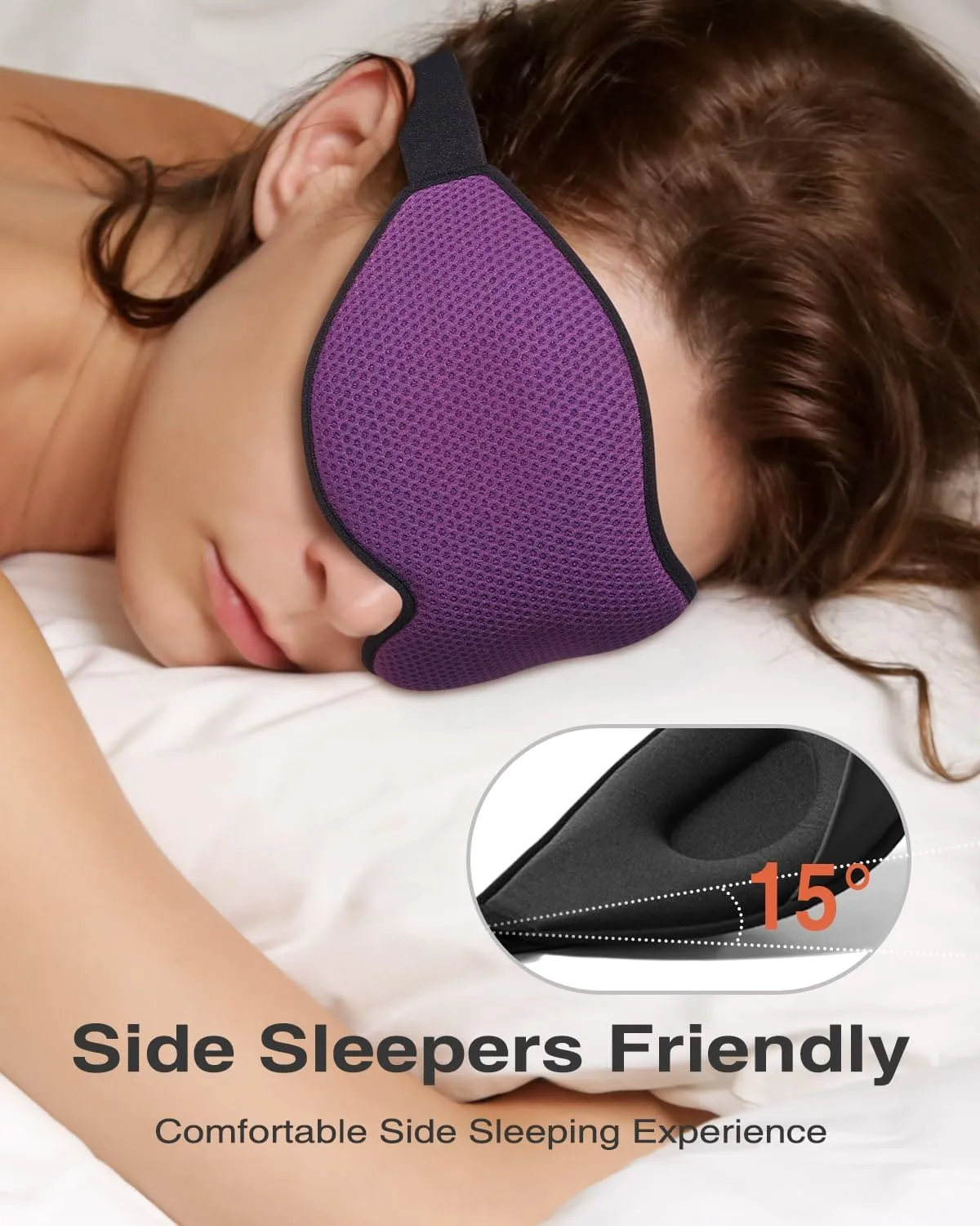 Sleep Mask for Side Sleeper, Eye Mask for Sleeping Women Men, 3D Contoured Cup No Eye Pressure 100% Light Blocking Sleeping Mask with Adjustable Strap Night Blindfold Flight, Travel, Nap, Purple