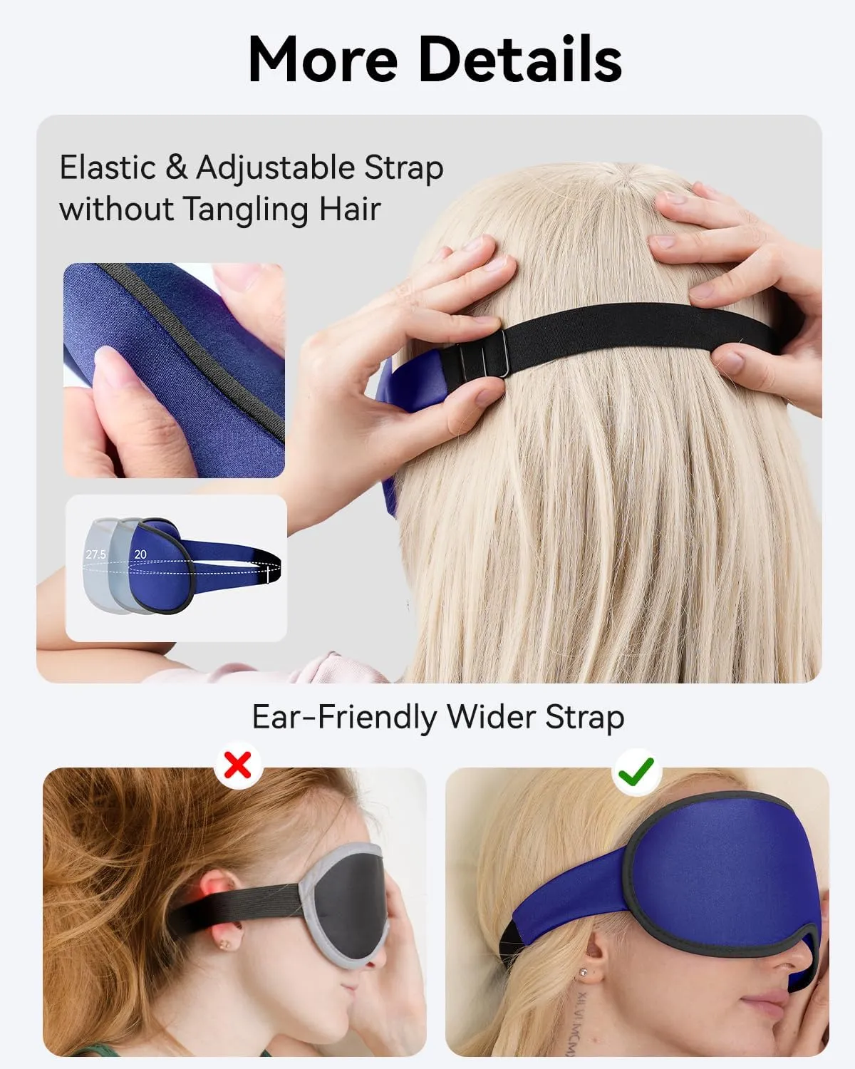 Sleeping Mask for Men Women, Weighted Eye Mask for Sleeping, Airplane Travel Essentials, Eye Cover for Deep Sleep, Night Shift Nurse, 3D Controued, Eyelash Freely, Washable, Memory Foam(Navy Blue)