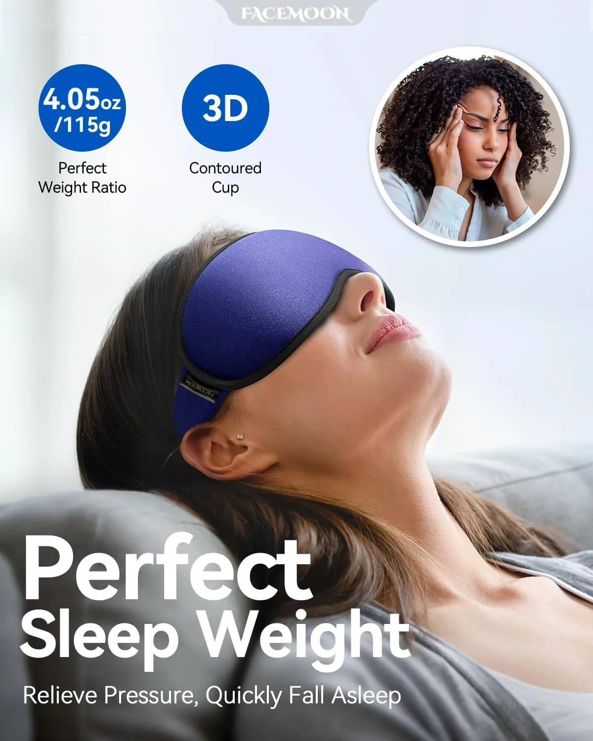 Sleeping Mask for Men Women, Weighted Eye Mask for Sleeping, Airplane Travel Essentials, Eye Cover for Deep Sleep, Night Shift Nurse, 3D Controued, Eyelash Freely, Washable, Memory Foam(Navy Blue)