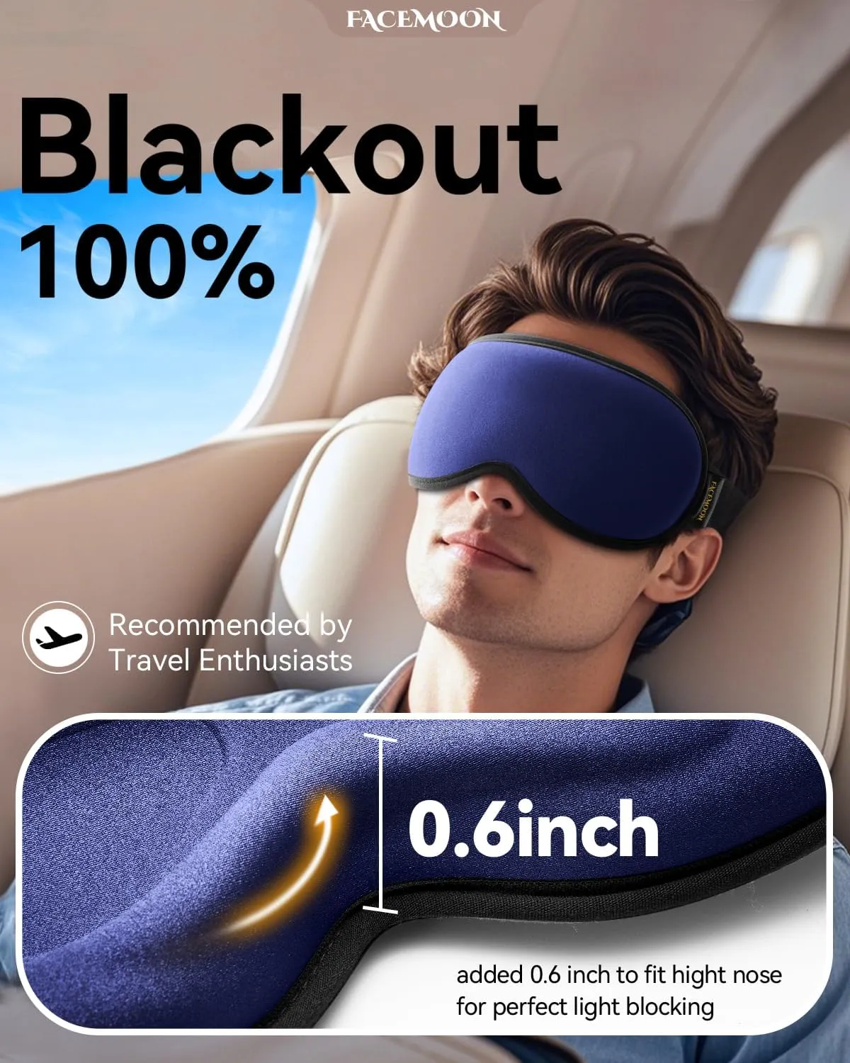 Sleeping Mask for Men Women, Weighted Eye Mask for Sleeping, Airplane Travel Essentials, Eye Cover for Deep Sleep, Night Shift Nurse, 3D Controued, Eyelash Freely, Washable, Memory Foam(Navy Blue)