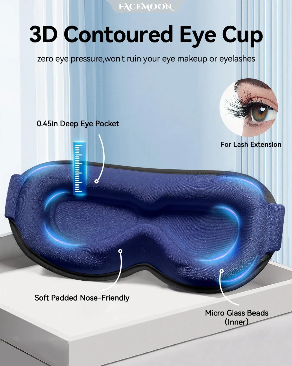 Sleeping Mask for Men Women, Weighted Eye Mask for Sleeping, Airplane Travel Essentials, Eye Cover for Deep Sleep, Night Shift Nurse, 3D Controued, Eyelash Freely, Washable, Memory Foam(Navy Blue)
