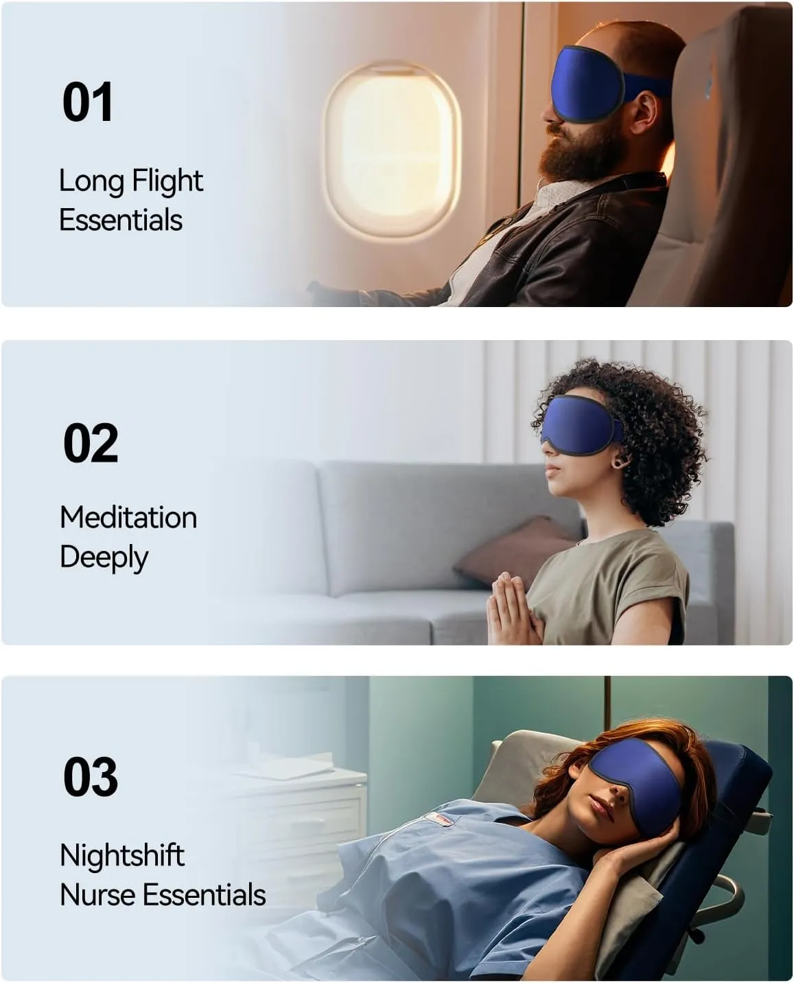 Sleeping Mask for Men Women, Weighted Eye Mask for Sleeping, Airplane Travel Essentials, Eye Cover for Deep Sleep, Night Shift Nurse, 3D Controued, Eyelash Freely, Washable, Memory Foam(Navy Blue)