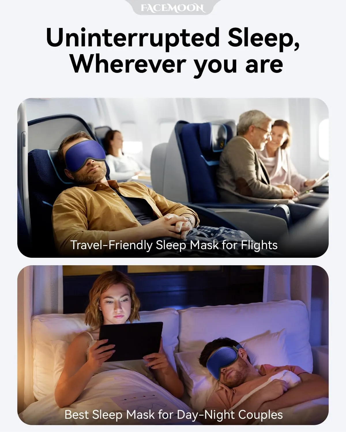 Sleeping Mask for Men Women, Weighted Eye Mask for Sleeping, Airplane Travel Essentials, Eye Cover for Deep Sleep, Night Shift Nurse, 3D Controued, Eyelash Freely, Washable, Memory Foam(Navy Blue)